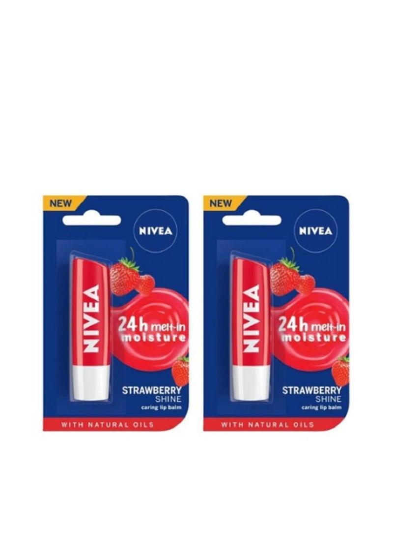 Nivea Set of 2 24 Hr Melt-In Moisture Lip Balm - Strawberry Shine 4.8g - Image 1